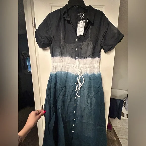 NWT J Crew Cerise shirtdress in dip-dyed ramie Size 10 - Picture 6 of 12